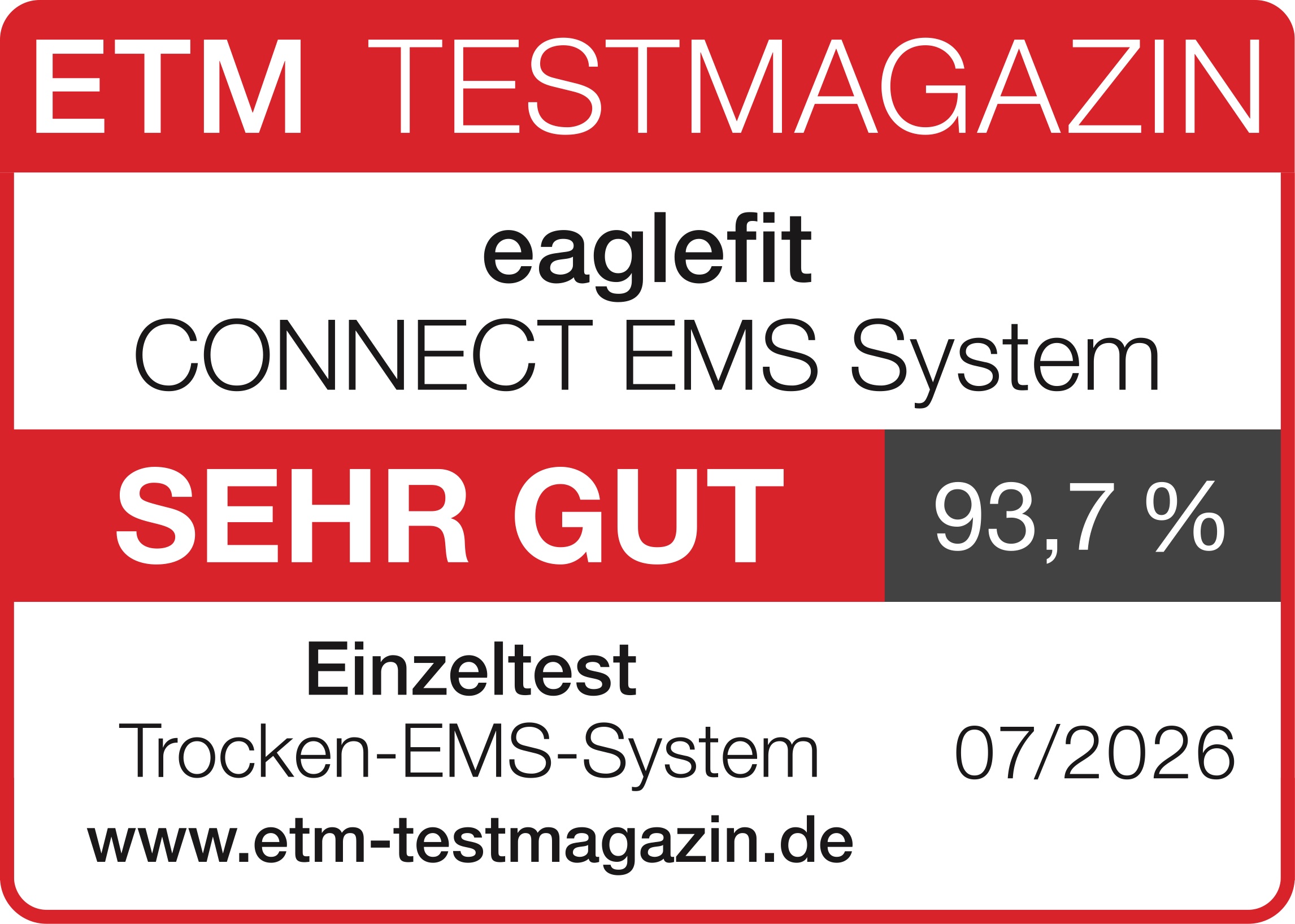 eaglefit CONNECT EMS „sehr gut“ (93,7 %) im ETM-Test 2026